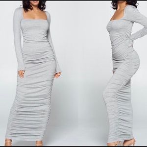 ALINA RUCHED HEATHER GRAY DRESS